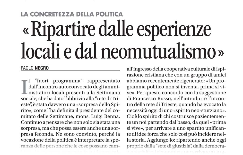 La concretezza della politica: da dove ripartire. Il mio articolo per il quotidiano Avvenire